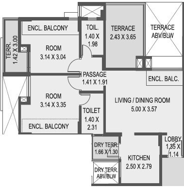 2 BHK 996 Sq. Ft. Apartment