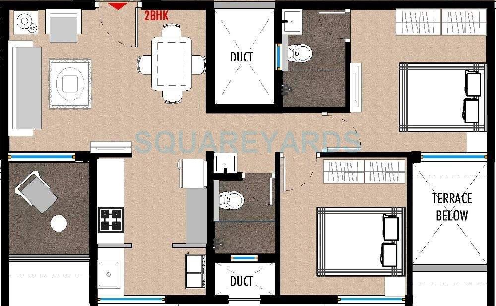 Floor plan of 2 BHK 436 Sq. Ft. Apartment in Saarrthi Suburbia, Pune