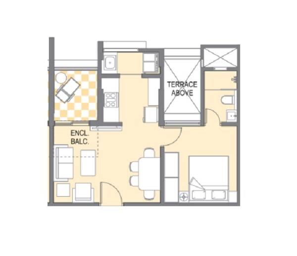 Floor plan of 1 BHK 313 Sq. Ft. Apartment in Saarrthi Suburbia Estate, Pune