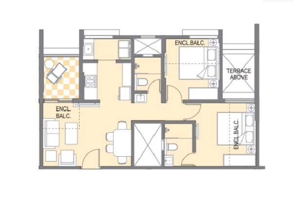 Floor plan of 2 BHK 479 Sq. Ft. Apartment in Saarrthi Suburbia Estate, Pune