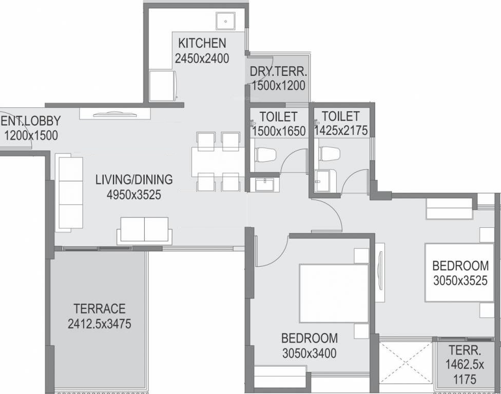 Floor plan of 2 BHK 473 Sq. Ft. Apartment in Saarrthi Success Square, Pune
