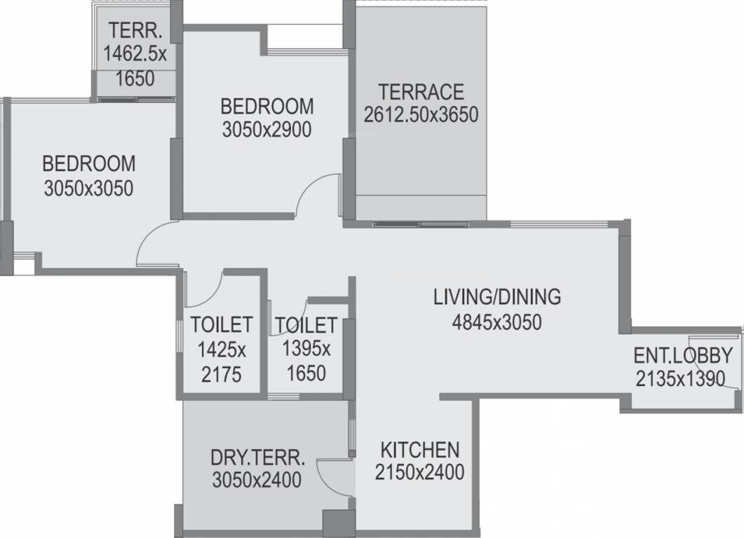 Floor plan of 2 BHK 562 Sq. Ft. Apartment in Saarrthi Success Square, Pune