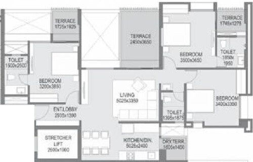 Floor plan of 3 BHK 785 Sq. Ft. Apartment in Saarrthi Success Square, Pune