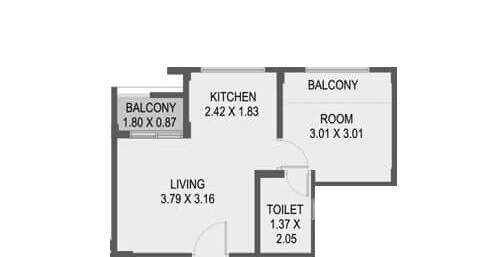 Floor plan of 1 BHK 351 Sq. Ft. Apartment in Saarrthi Swadesh, Pune