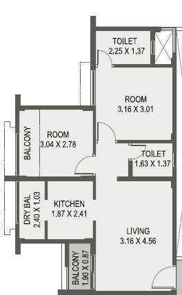 Floor plan of 2 BHK 490 Sq. Ft. Apartment in Saarrthi Swadesh, Pune