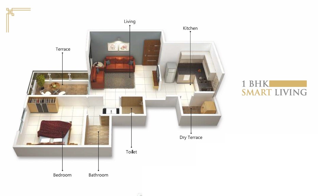 1 BHK 495 Sq. Ft. Apartment