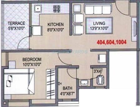 Floor plan of 1 BHK 592 Sq. Ft. Apartment in Safal Homes Oneiro, Pune