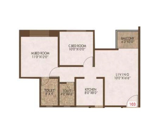 2 BHK 888 Sq. Ft. Apartment