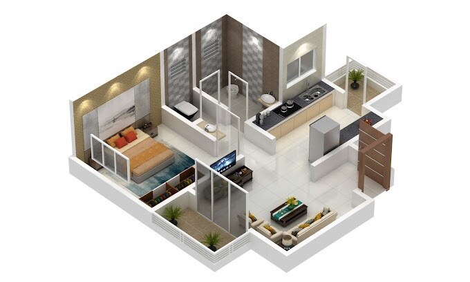 Floor plan of 1 BHK 425 Sq. Ft. Apartment in Saffron Kesar Gandh Heights, Pune
