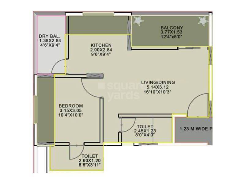 Floor plan of 1 BHK 570 Sq. Ft. Apartment in Sah Golden Nest, Pune