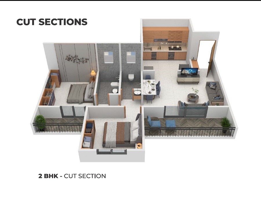 Floor plan of 2 BHK 618 Sq. Ft. Apartment in Sah Santiago Skyland, Pune