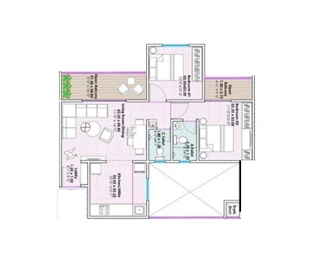 Floor plan of 2 BHK 760 Sq. Ft. Apartment in Sah Santiago Uptown, Pune