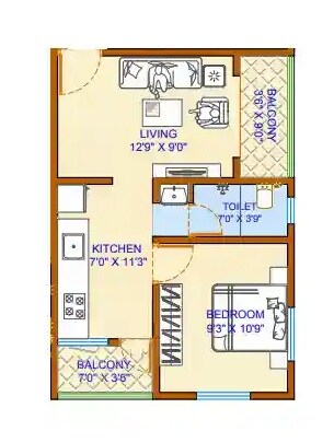Floor plan of 1 BHK 416 Sq. Ft. Apartment in Sahara Heights, Pune