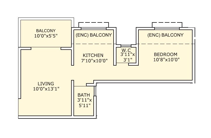 Floor plan of 1 BHK 432 Sq. Ft. Apartment in Sahara Onella Towers, Pune
