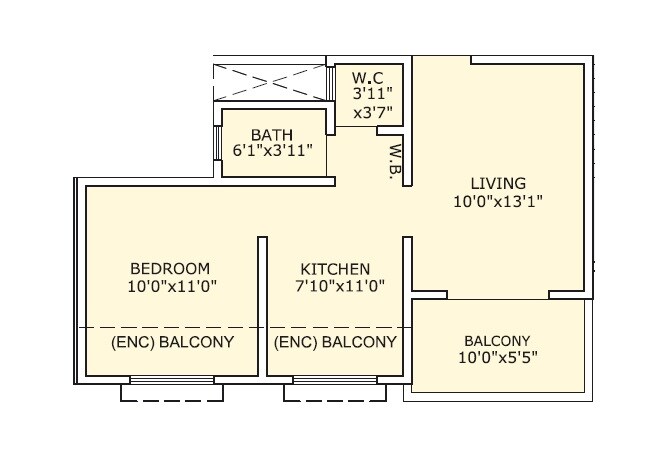 Floor plan of 1 BHK 446 Sq. Ft. Apartment in Sahara Onella Towers, Pune