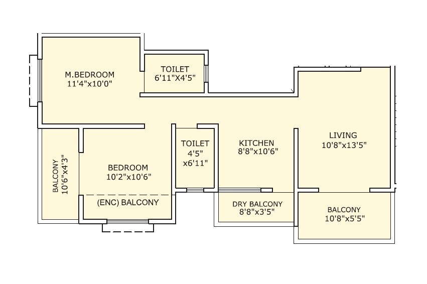 Floor plan of 2 BHK 694 Sq. Ft. Apartment in Sahara Onella Towers, Pune