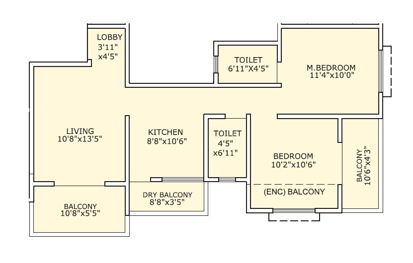 Floor plan of 2 BHK 711 Sq. Ft. Apartment in Sahara Onella Towers, Pune