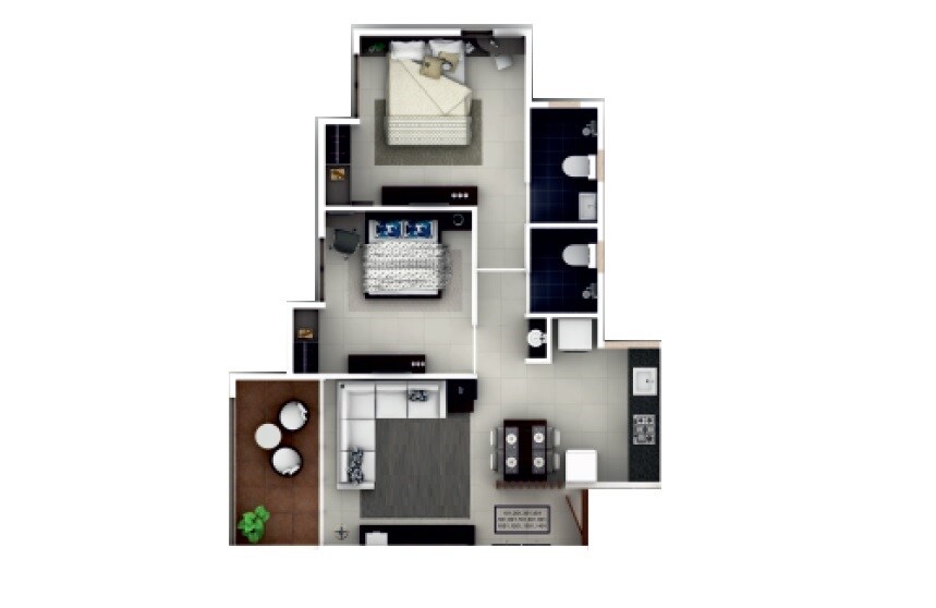 Floor plan of 2 BHK 405 Sq. Ft. Apartment in Saheel ITrend Homes, Pune