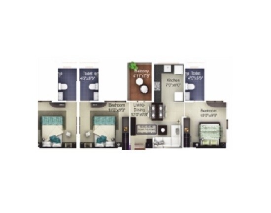 Floor plan of 2 BHK 472 Sq. Ft. Apartment in Saheel ITrend Homes, Pune