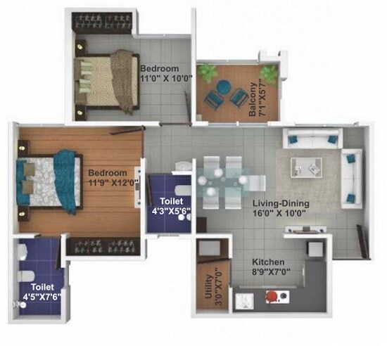 Floor plan of 2 BHK 426 Sq. Ft. Apartment in Saheel ITrend Homes, Pune