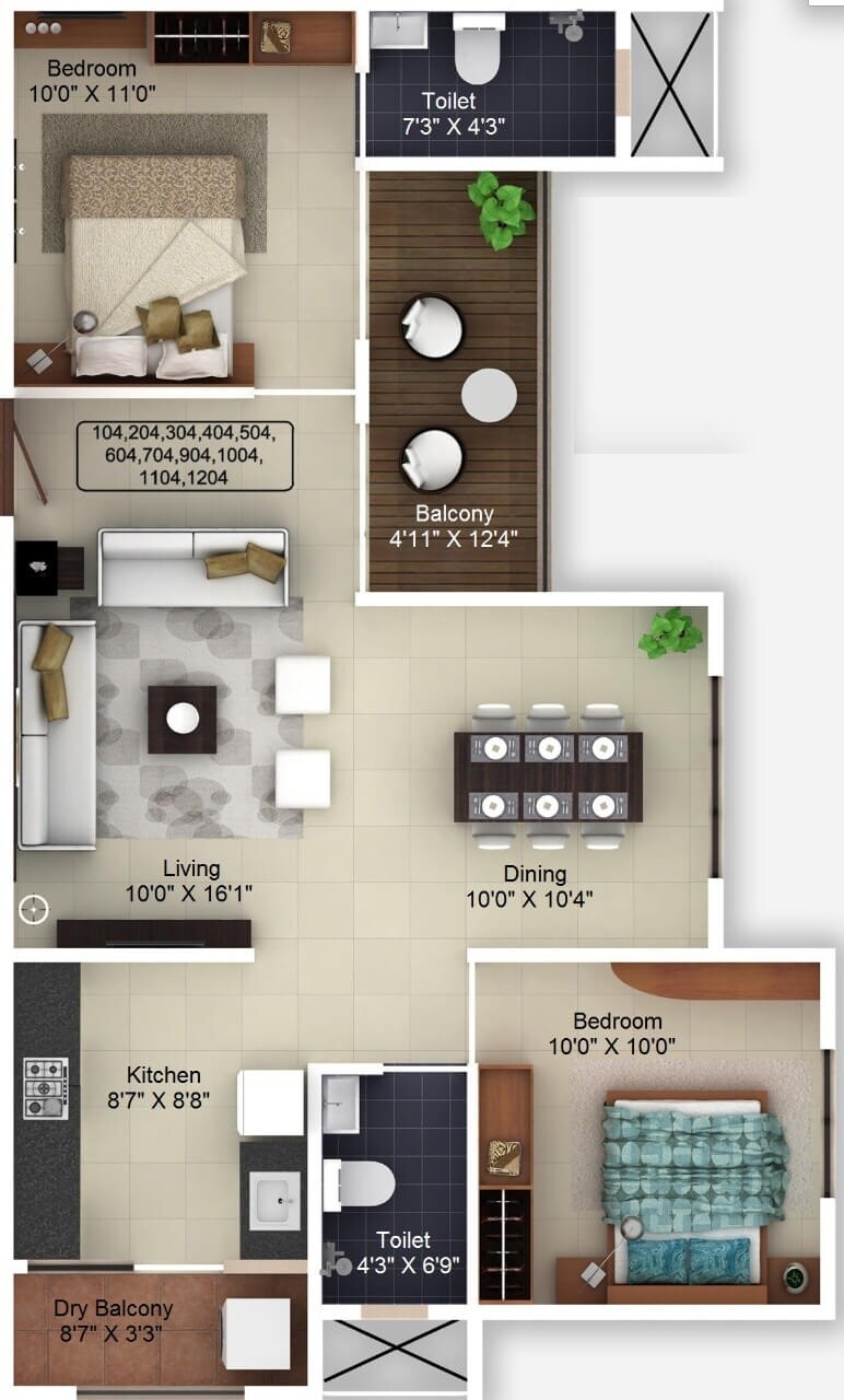 Floor plan of 2 BHK 433 Sq. Ft. Apartment in Saheel Itrend Homes Phase 2 Wing B, Pune