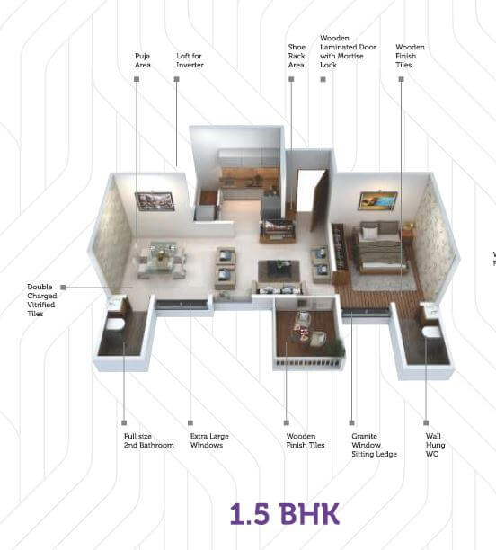 Floor plan of 1 BHK 545 Sq. Ft. Apartment in Saheel Itrend Life, Pune