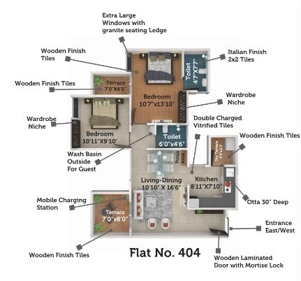 Floor plan of 2 BHK 707 Sq. Ft. Apartment in Saheel Itrend Life, Pune