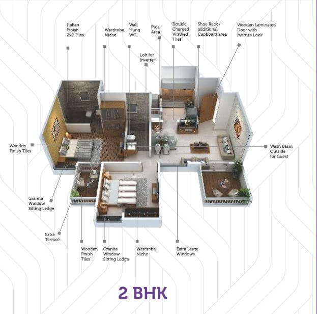 Floor plan of 2 BHK 761 Sq. Ft. Apartment in Saheel Itrend Life, Pune