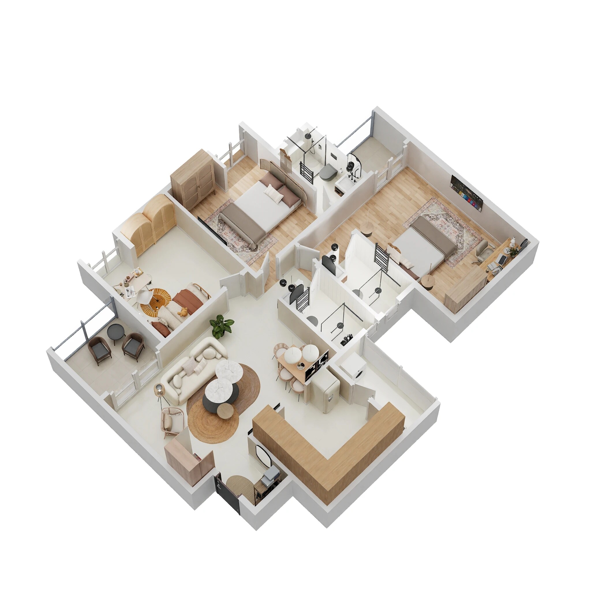 Floor plan of 3 BHK 975 Sq. Ft. Apartment in Saheel ITrend Life Plus, Pune