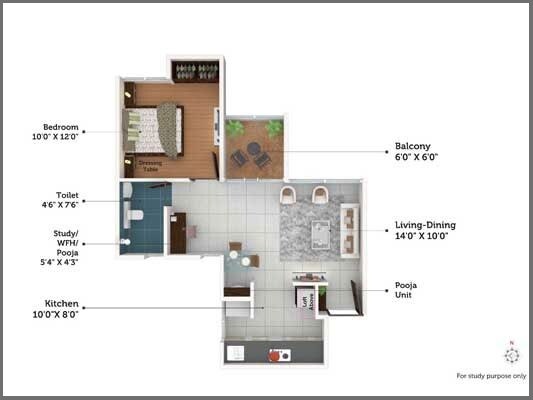 Floor plan of 1 BHK 470 Sq. Ft. Apartment in Saheel Itrend Waterfront, Pune