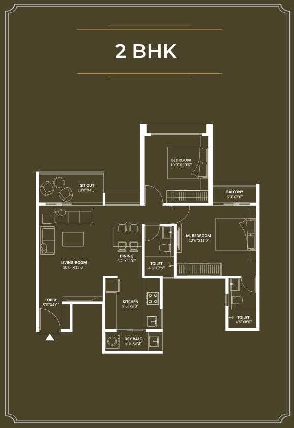 Floor plan of 2 BHK 753 Sq. Ft. Apartment in Saheel Luxton, Pune