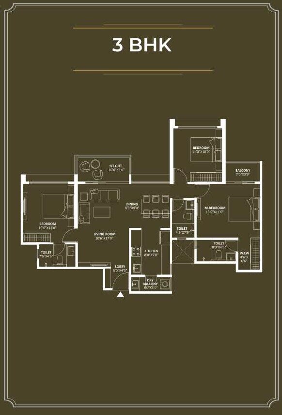 3 BHK 1027 Sq. Ft. Apartment