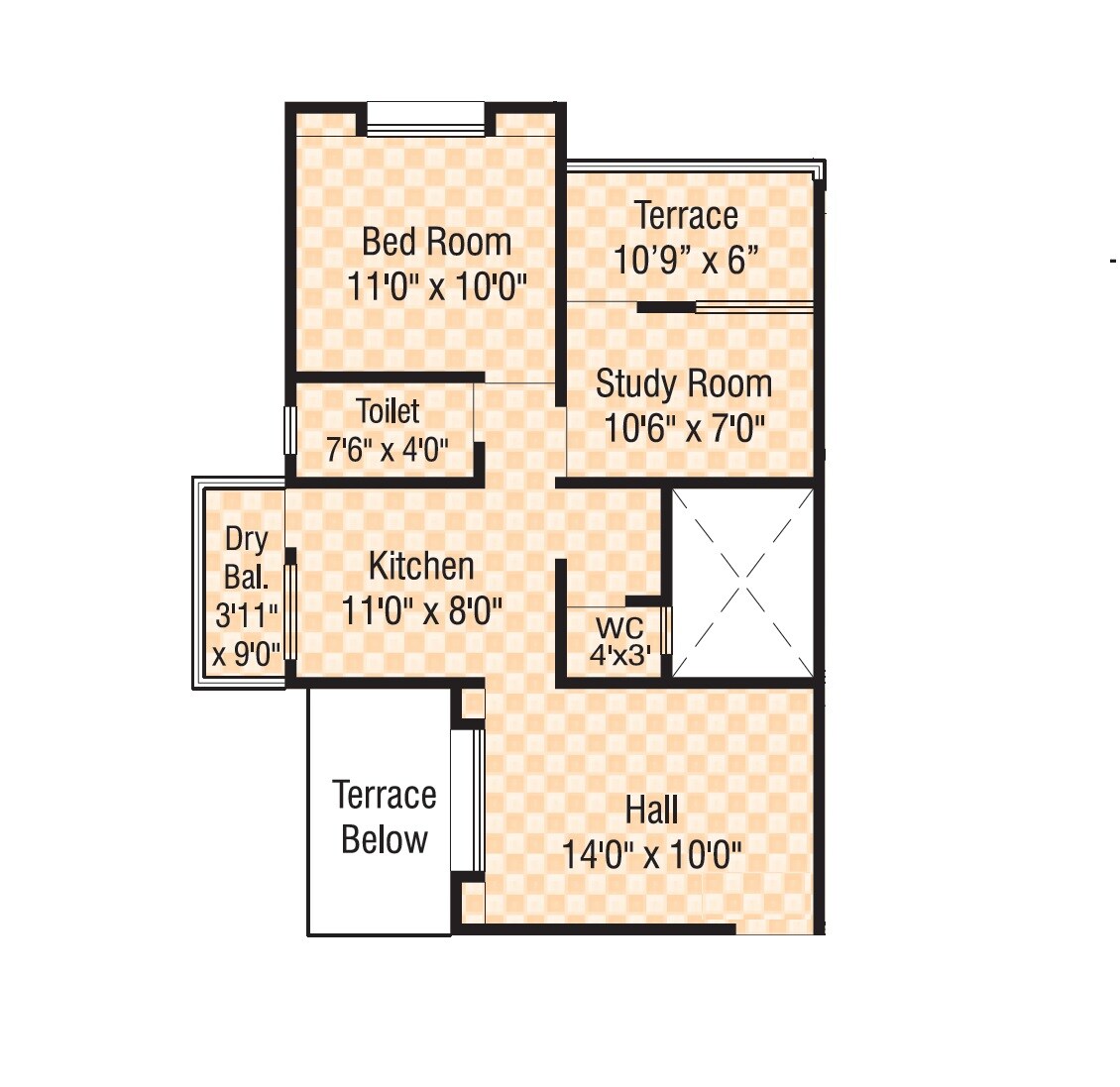 Floor plan of 1 BHK 505 Sq. Ft. Apartment in Sahil Anand, Pune