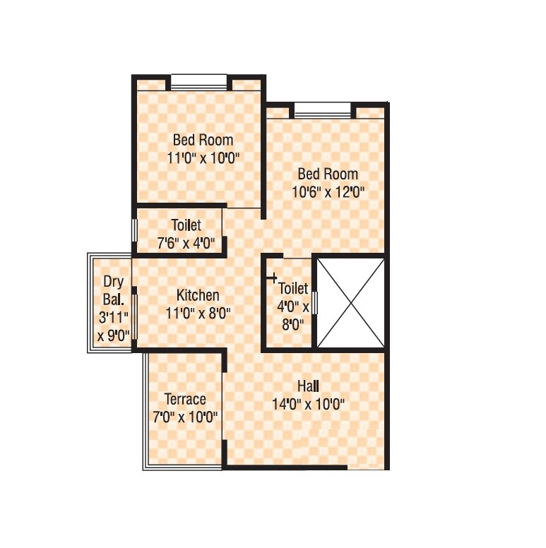Floor plan of 2 BHK 590 Sq. Ft. Apartment in Sahil Anand, Pune