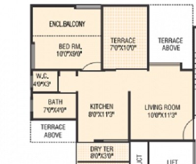 Floor plan of 1 BHK 471 Sq. Ft. Apartment in Sahil Pride, Pune