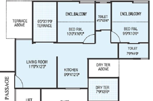 Floor plan of 2 BHK 688 Sq. Ft. Apartment in Sahil Pride, Pune