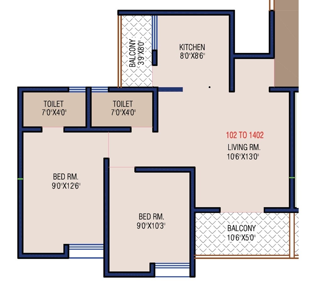 Floor plan of 2 BHK 660 Sq. Ft. Apartment in Sahil Vatika, Pune
