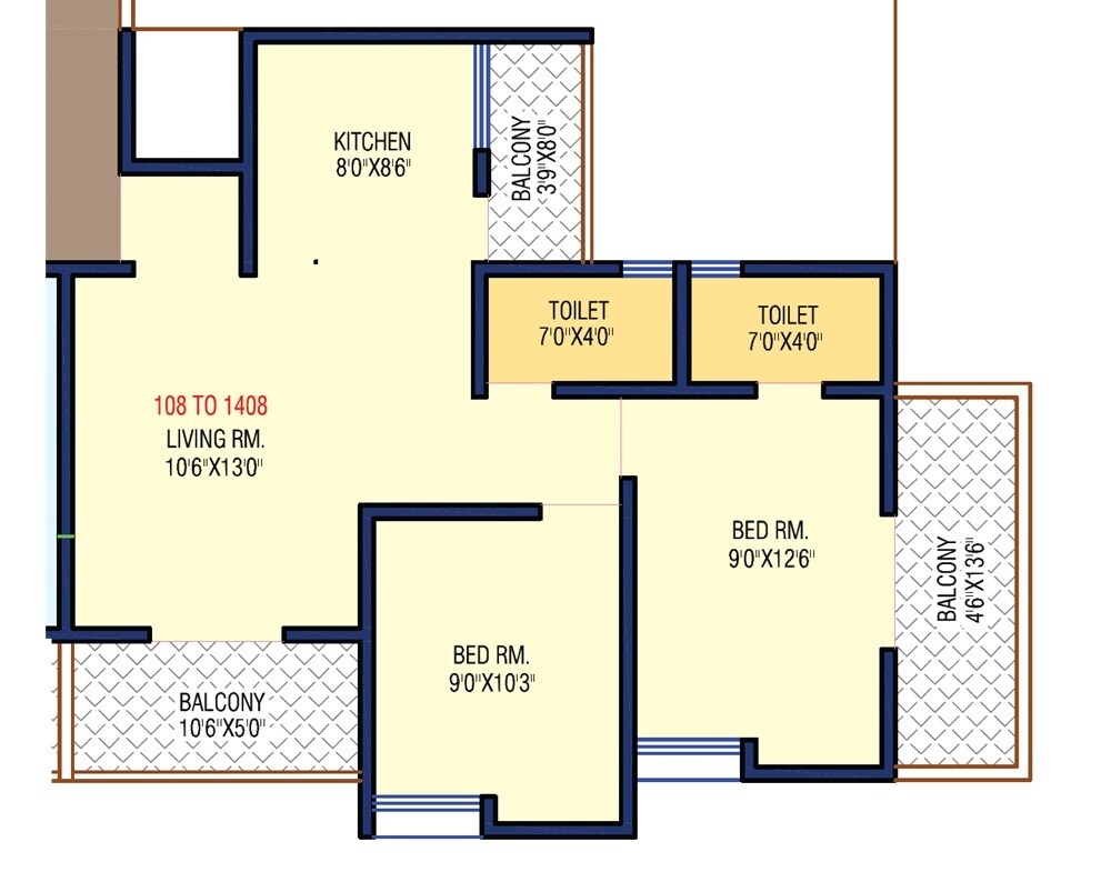 Floor plan of 2 BHK 724 Sq. Ft. Apartment in Sahil Vatika, Pune