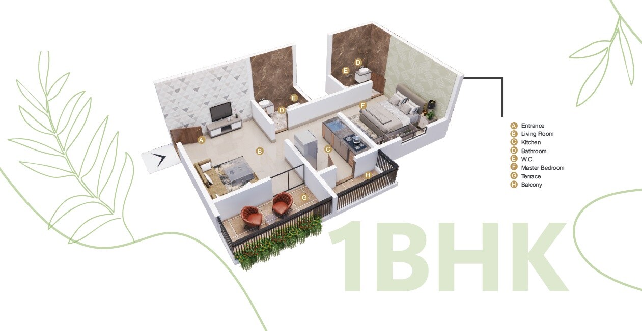 Floor plan of 1 BHK 498 Sq. Ft. Apartment in Sahyadri Apartments Uruli Kanchan, Pune