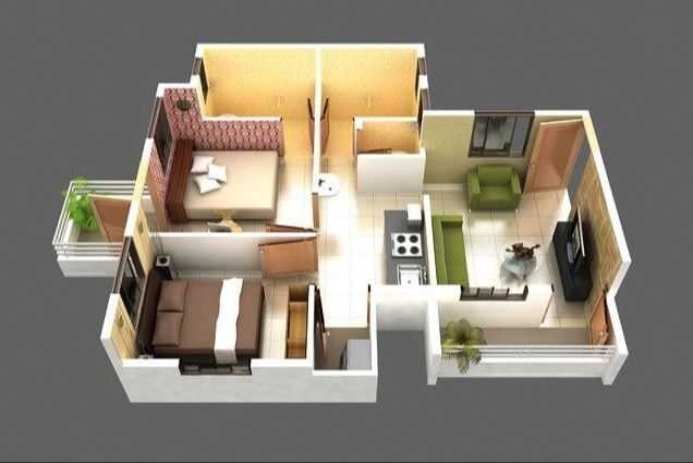 Floor plan of 2 BHK 722 Sq. Ft. Apartment in Sai Anushka Residency, Pune