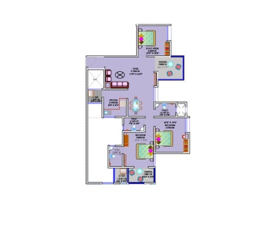 Floor plan of 3 BHK 735 Sq. Ft. Apartment in Sai Aradhana Mahalunge, Pune