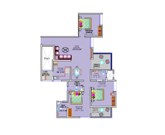 Floor plan of 3 BHK 761 Sq. Ft. Apartment in Sai Aradhana Mahalunge, Pune