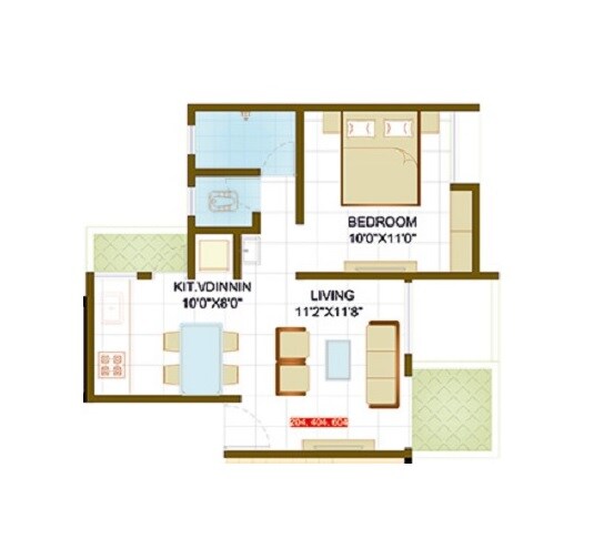 Floor plan of 1 BHK 317 Sq. Ft. Apartment in Sai Casalino Towers, Pune
