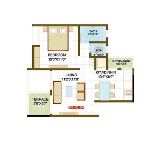 Floor plan of 1 BHK 362 Sq. Ft. Apartment in Sai Casalino Towers, Pune