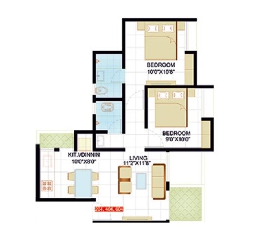 Floor plan of 2 BHK 454 Sq. Ft. Apartment in Sai Casalino Towers, Pune