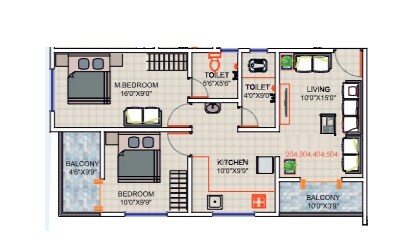 Floor plan of 2 BHK 576 Sq. Ft. Apartment in Sai Crystal Space, Pune