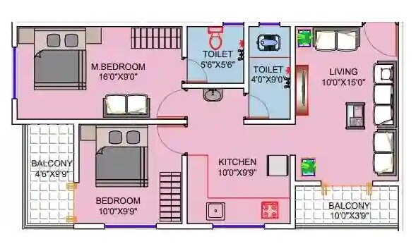 Floor plan of 2 BHK 609 Sq. Ft. Apartment in Sai Crystal Space, Pune