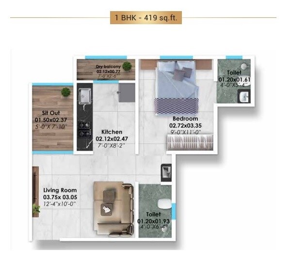 1 BHK 419 Sq. Ft. Apartment