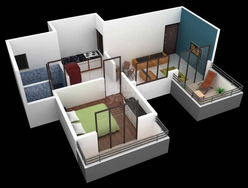 Floor plan of 1 BHK 415 Sq. Ft. Apartment in Sai Exotique, Pune