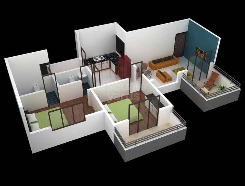 Floor plan of 2 BHK 472 Sq. Ft. Apartment in Sai Exotique, Pune